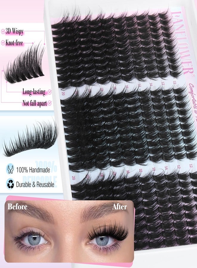 Lanflower Wispy Lash Clusters Kit Fairy Lash Extension Kit 300Pcs Wispy Eyelash Extension Kit Natural Cluster Eyelash Extensions Kit 12-20mm Eyelash Clusters CD Curl Individual Lashes Clusters - Image 2